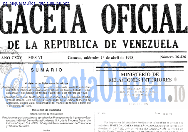 Gaceta Oficial 36426 del 1 Abril 1998