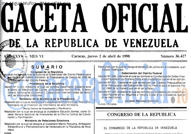 Gaceta Oficial 36427 del 2 Abril 1998