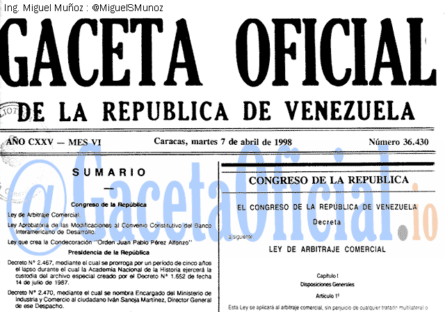 Gaceta Oficial 36430 del 7 Abril 1998