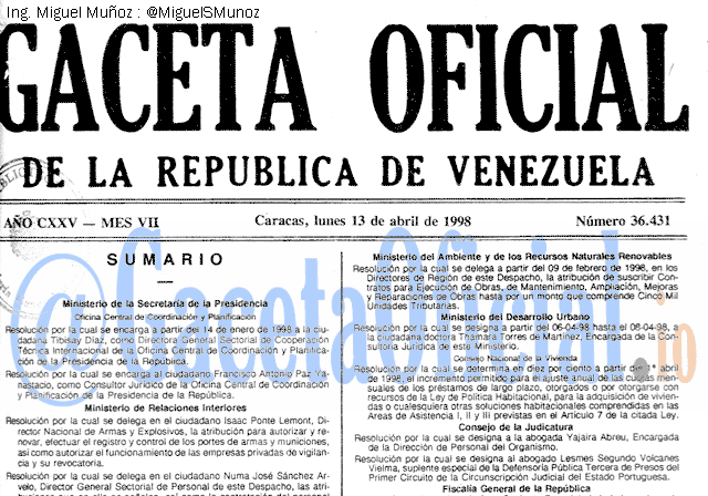Gaceta Oficial 36431 del 13 Abril 1998