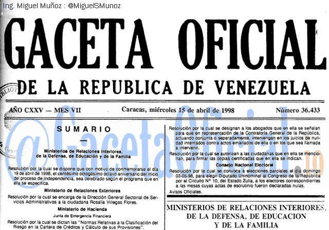 Gaceta Oficial 36433 del 15 Abril 1988