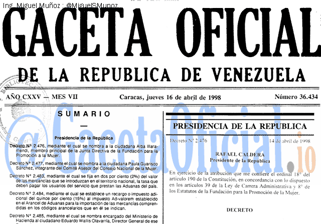 Gaceta Oficial 36434 del 16 Abril 1998