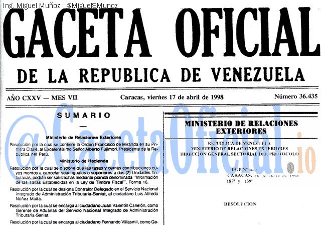 Gaceta Oficial 36435 del 17 Abril 1998