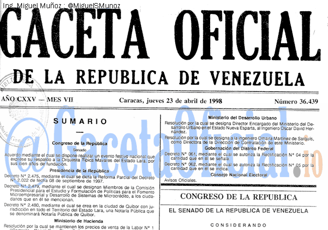 Gaceta Oficial 36439 del 23 Abril 1998