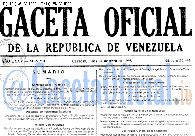 Gaceta Oficial 36441 del 27 Abril 1998