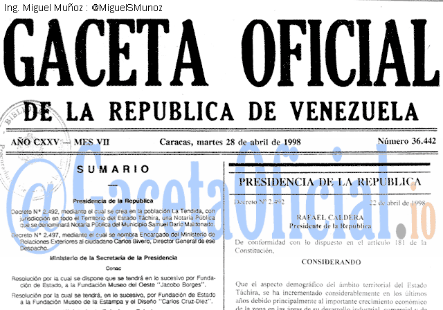 Gaceta Oficial 36442 del 28 Abril 1998