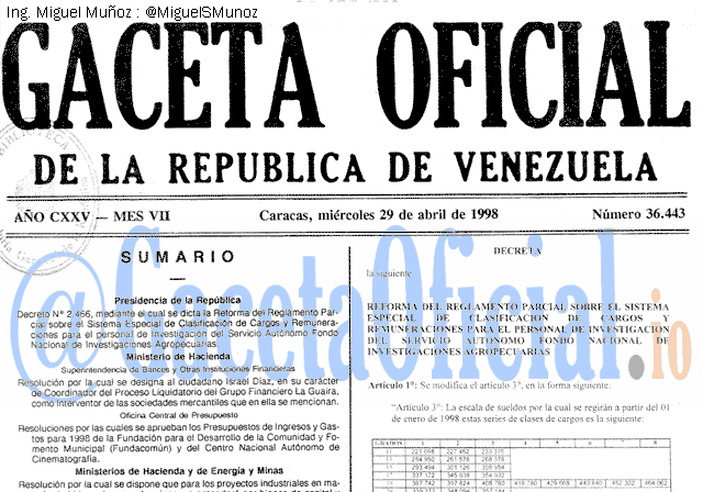 Gaceta Oficial 36443 del 29 Abril 1998