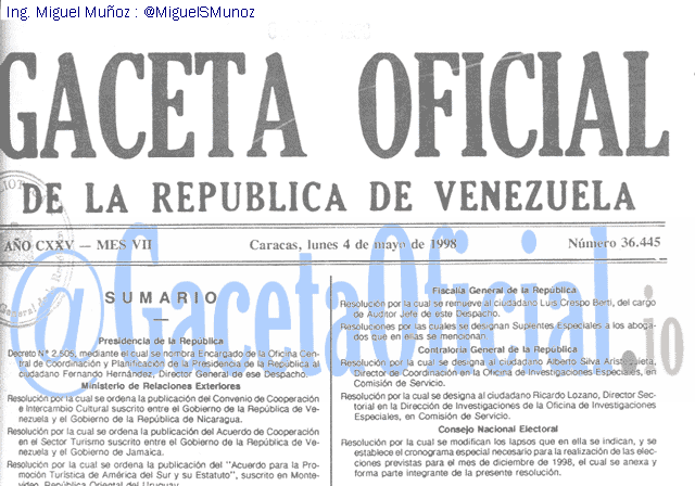 Gaceta Oficial 36445 del 4 Mayo 1998