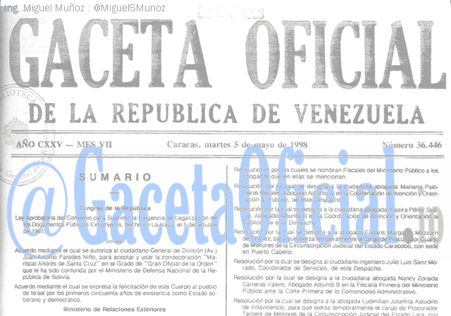 Gaceta Oficial 36446 del 5 Mayo 1998