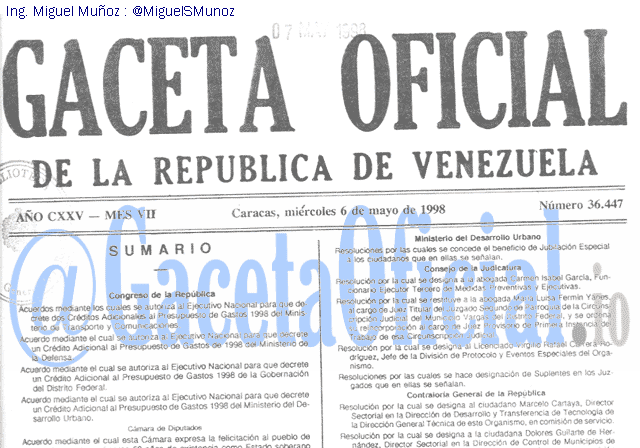 Gaceta Oficial 36447 del 6 Mayo 1998