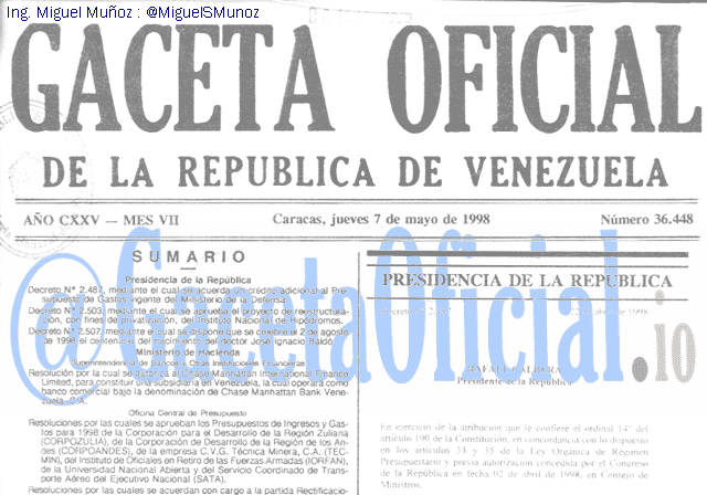 Gaceta Oficial 36448 del 7 Mayo 1998