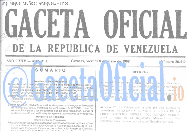 Gaceta Oficial 36449 del 8 Mayo 1998