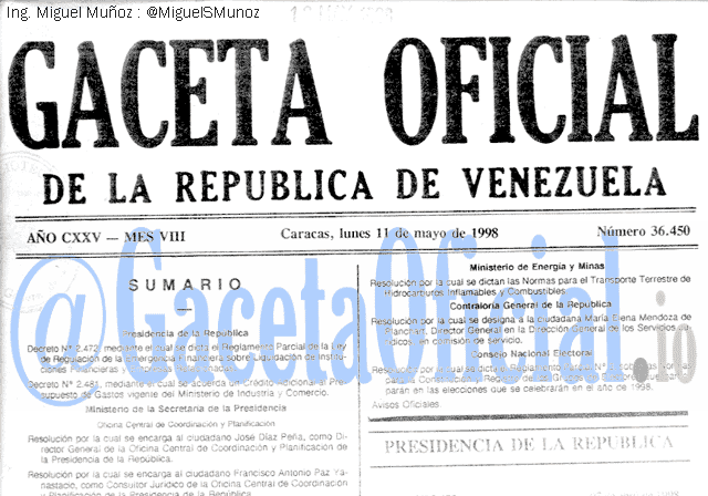 Gaceta Oficial 36450 del 11 Mayo 1998