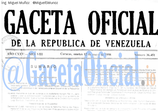 Gaceta Oficial 36451 del 12 Mayo 1998