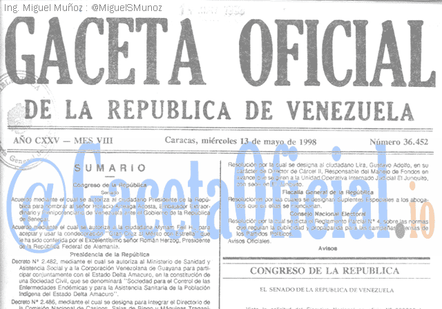 Gaceta Oficial 36452 del 13 Mayo 1998