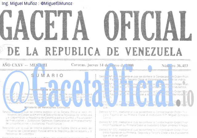 Gaceta Oficial 36453 del 14 Mayo 1998