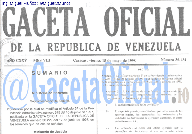 Gaceta Oficial 36454 del 15 Mayo 1998