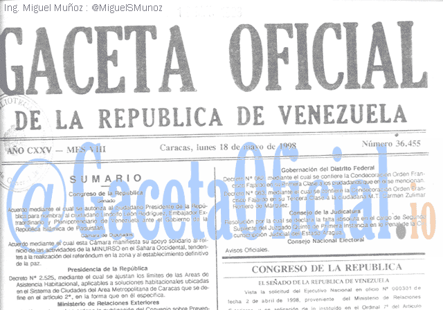 Gaceta Oficial 36455 del 18 Mayo 1998