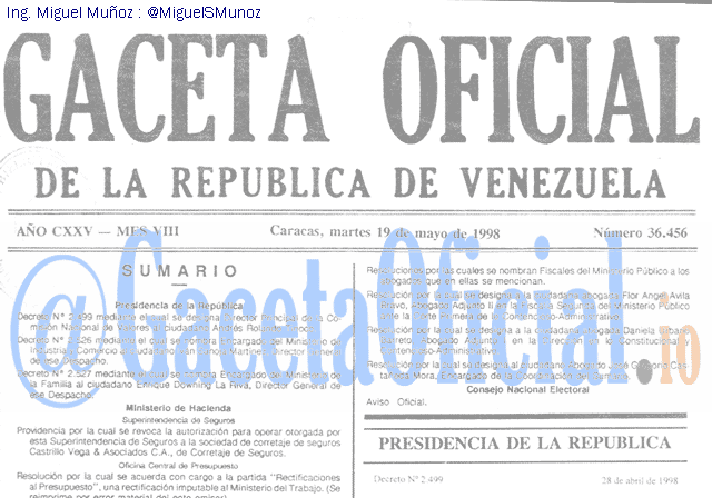 Gaceta Oficial 36456 del 19 Mayo 1998