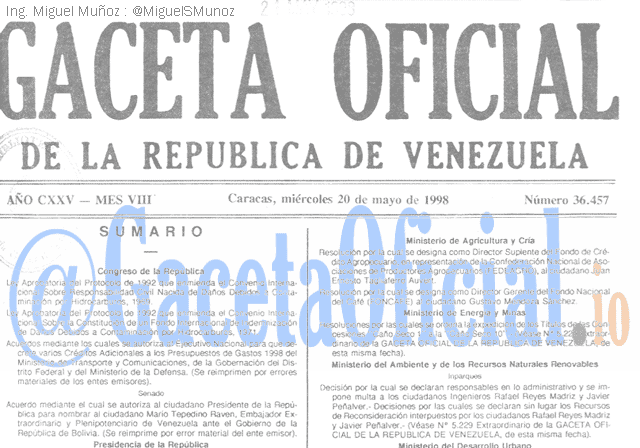 Gaceta Oficial 36457 del 20 Mayo 1998
