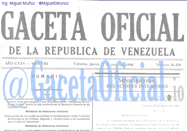 Gaceta Oficial 36458 del 21 Mayo 1998