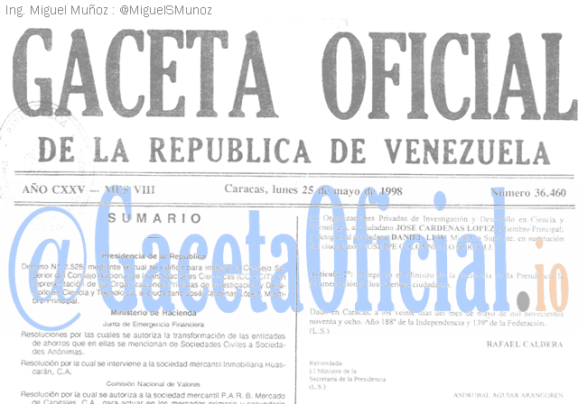 Gaceta Oficial 36460 del 25 Mayo 1998