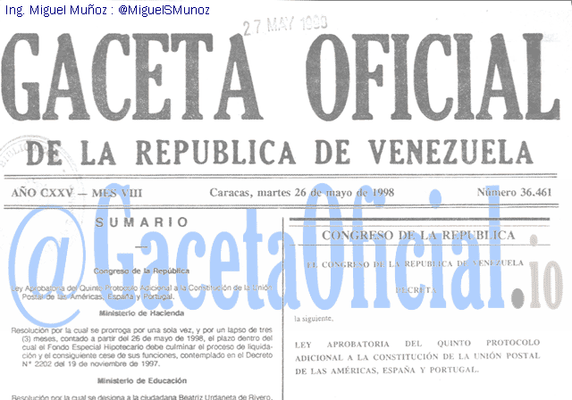Gaceta Oficial 36461 del 26 Mayo 1998