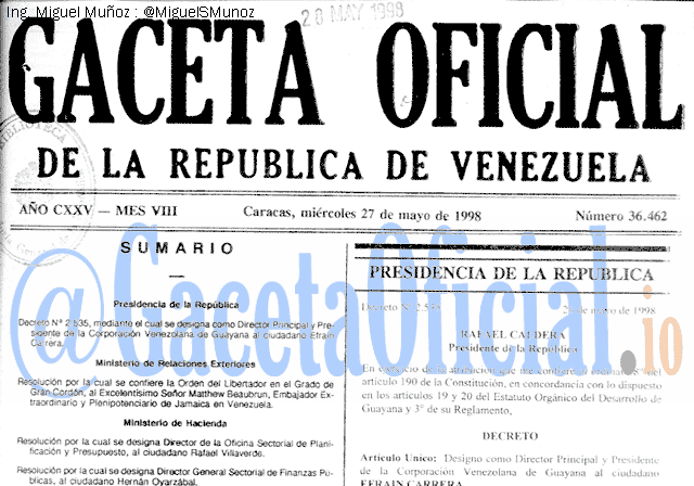 Gaceta Oficial 36462 del 27 Mayo 1998