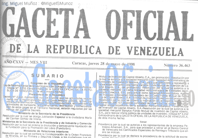 Gaceta Oficial 36463 del 28 Mayo 1998