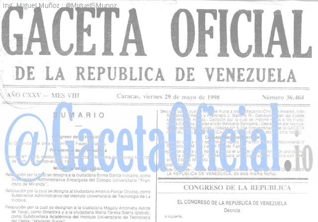 Gaceta Oficial 36464 del 29 Mayo 1998