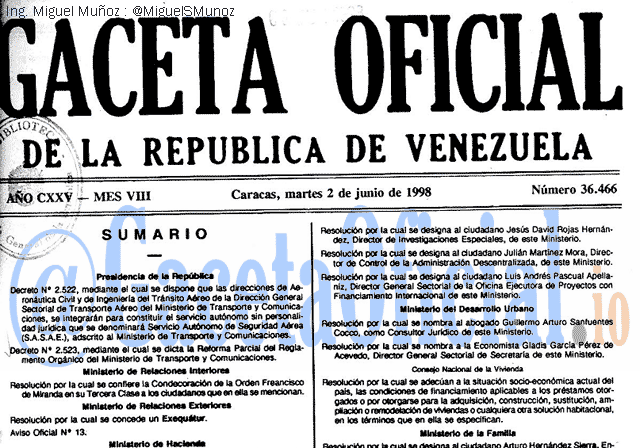 Gaceta Oficial 36466 del 2 Junio 1998
