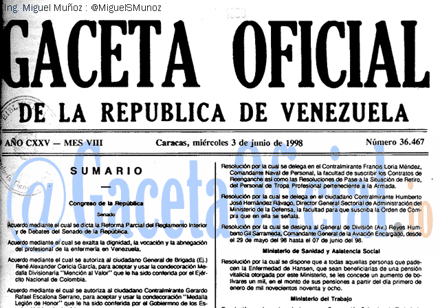 Gaceta Oficial 36467 del 3 Junio 1998