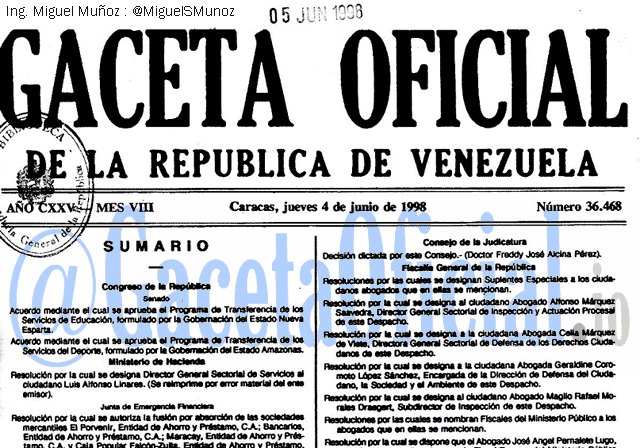 Gaceta Oficial 36468 del 4 Junio 1998