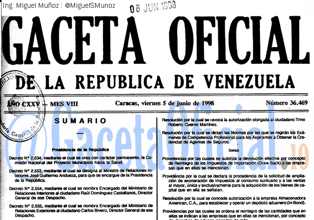 Gaceta Oficial 36469 del 5 Junio 1998