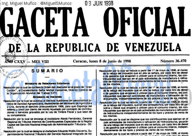Gaceta Oficial 36470 del 8 Junio 1998