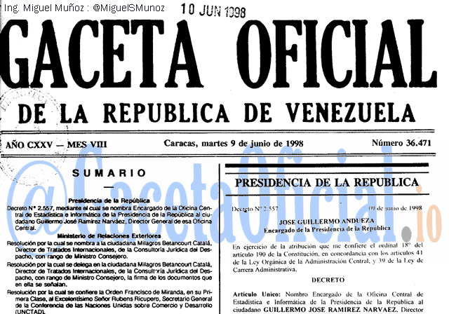 Gaceta Oficial 36471 del 9 Junio 1998