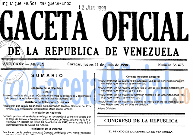 Gaceta Oficial 36473 del 11 Junio 1998
