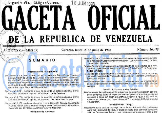 Gaceta Oficial 36475 del 15 Junio 1998