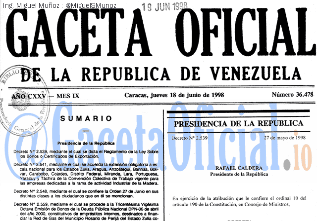 Gaceta Oficial 36478 del 18 Junio 1998