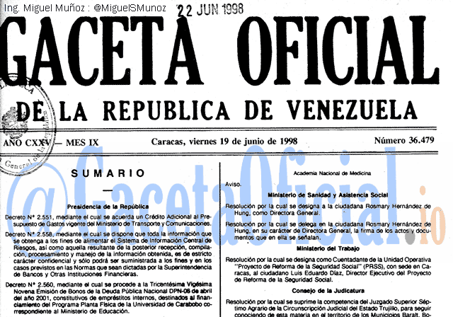 Gaceta Oficial 36479 del 19 Junio 1998