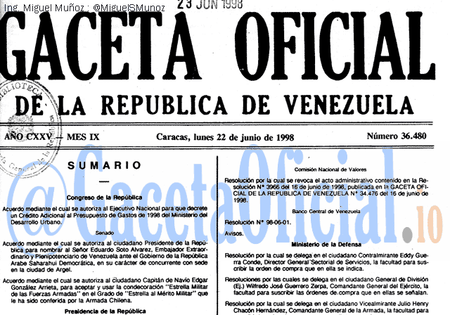 Gaceta Oficial 36480 del 22 Junio 1998