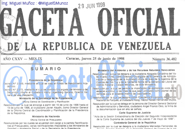 Gaceta Oficial 36482 del 25 Junio 1998