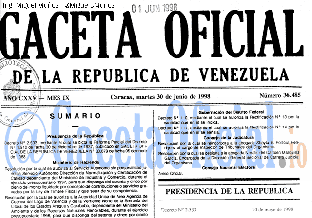 Gaceta Oficial 36485 del 30 Junio 1998