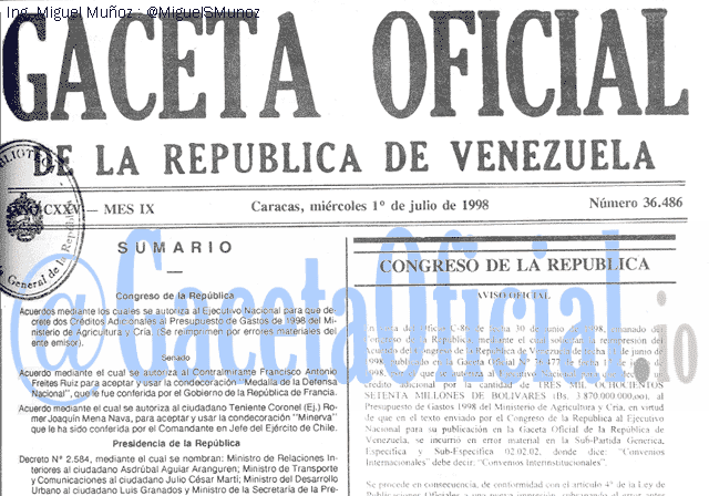 Gaceta Oficial 36486 del 1 Julio 1998