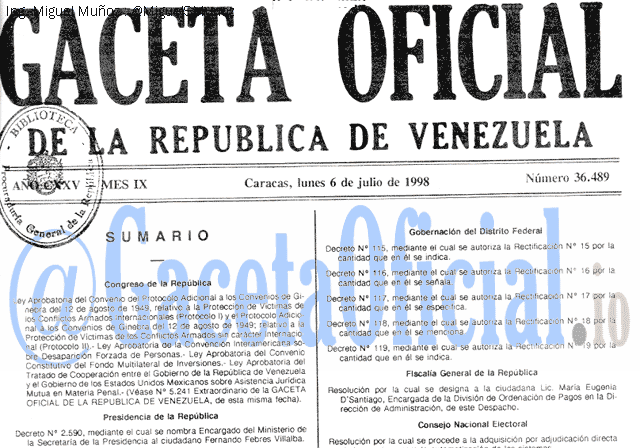 Gaceta Oficial 36489 del 6 Julio 1998