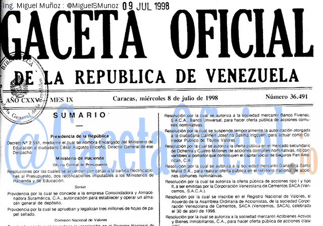 Gaceta Oficial 36491 del 8 Julio 1998