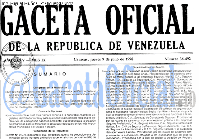 Gaceta Oficial 36492 del 9 Julio 1998