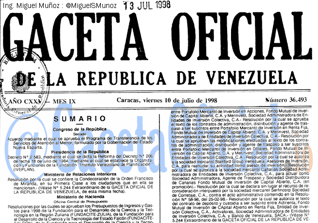 Gaceta Oficial 36493 del 10 Julio 1998