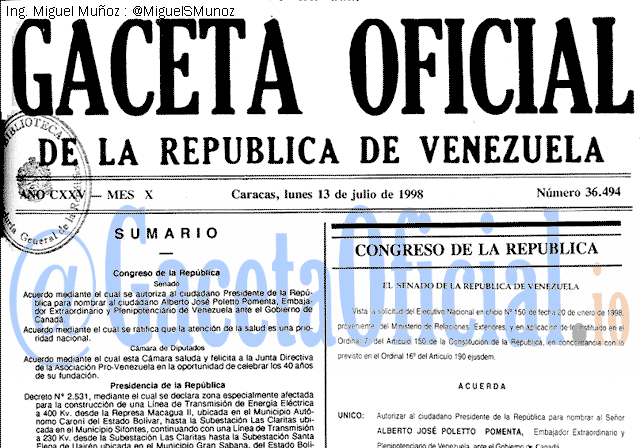 Gaceta Oficial 36494 del 13 Julio 1998