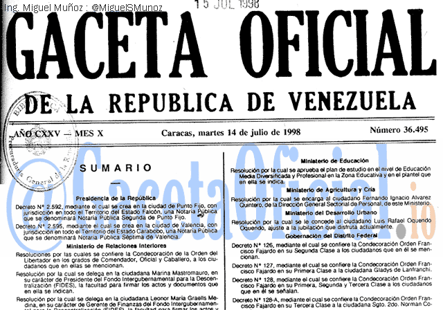 Gaceta Oficial 36495 del 14 Julio 1998